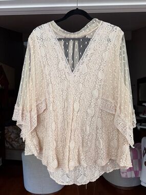 Free People Cream Crochet Lace V-Neck Blouse